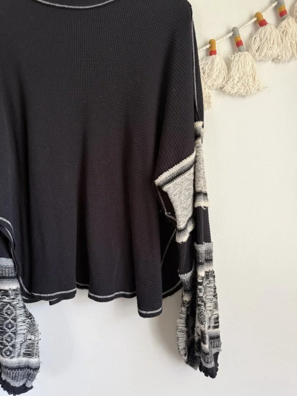 Free People Northern Lights Thermal Mock Neck Balloon Sleeve Top Boho Festival L